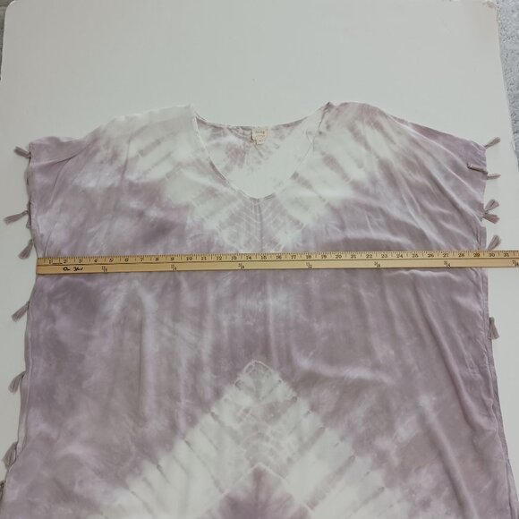 Surf Gypsy Purple White Tie Dye Cover Up With Tassels Small Kaftan Topper - Picture 8 of 11